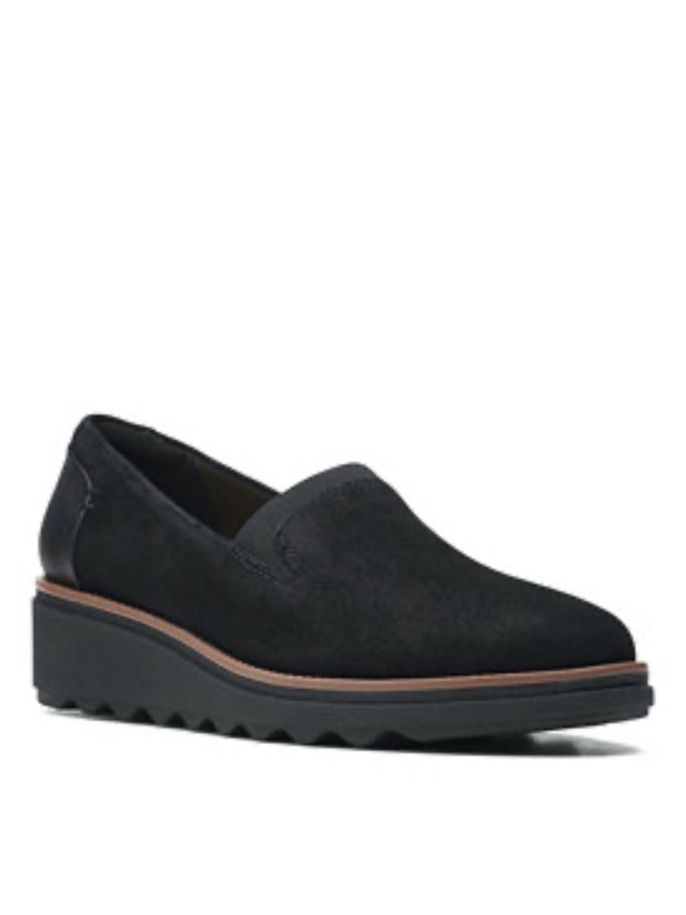 Clarks Black Suede Slip-On Wedge Mule